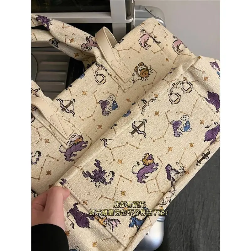 JIAERDI Harajuku Large Capacity Tote Bag Women 12 Constellation Pattern Casual Beige Shoulder Bag Student Vintage Handbag Y2k