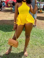 OMSJ 2023 Casual Tank Jumpsuit Shorts For Women Halter Neck Sleeveless High-waisted Ruffled Solid Playsuits Sexy Club Streetwear - Image 4