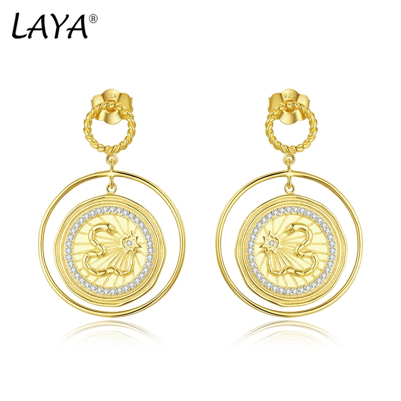 

LAYA 100% 925 Sterling Silver Minimalist Round Drop Earrings for Women Trendy statement Earrings Fine Jewelry Wedding Gift