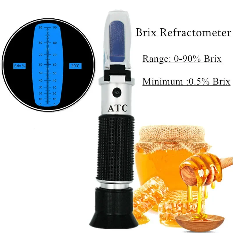 hand held refractometer wine refractometer Handheld Brix Refractometer Sugar Concentration Meter 0-90% Sucrose Densimeter for Honey Tester Fruits Juice Wine Refractometer