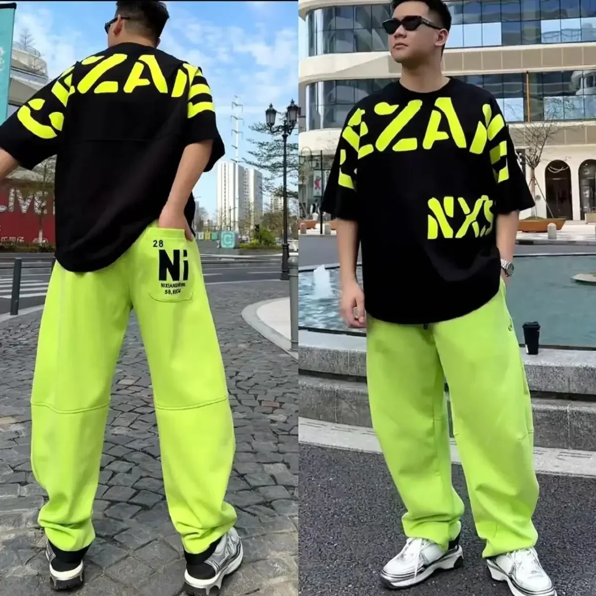 thumbnail image 1 of Conjuntos de pantalones negros con estampado gráfico para hombre, pantalones deportivos, camisetas, pantalones, trajes para hombre, tendencias, disfraces, conjunto de dos piezas, estilo coreano 2024 X, 1 of 5