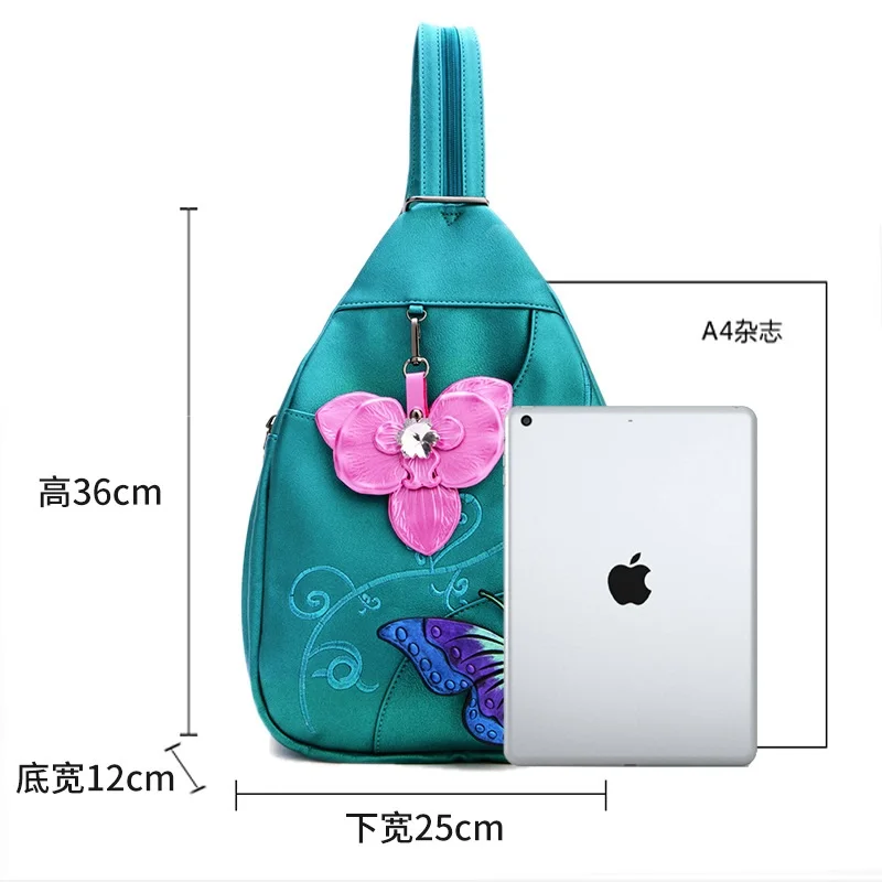 2024 Women New Anti-theft Chest Bag Embroidery Soft Large Capacity Double Zipper Butterfly ShoulderBag Fashion backpack Travel
