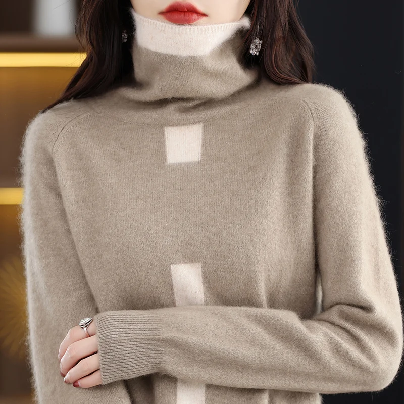 

Women's Mink Cashmere Pullover High Neck Long Sleeve Winter Fashion Warm Sweater Turtle Neck Luxury Women's Top Knitted Jumper