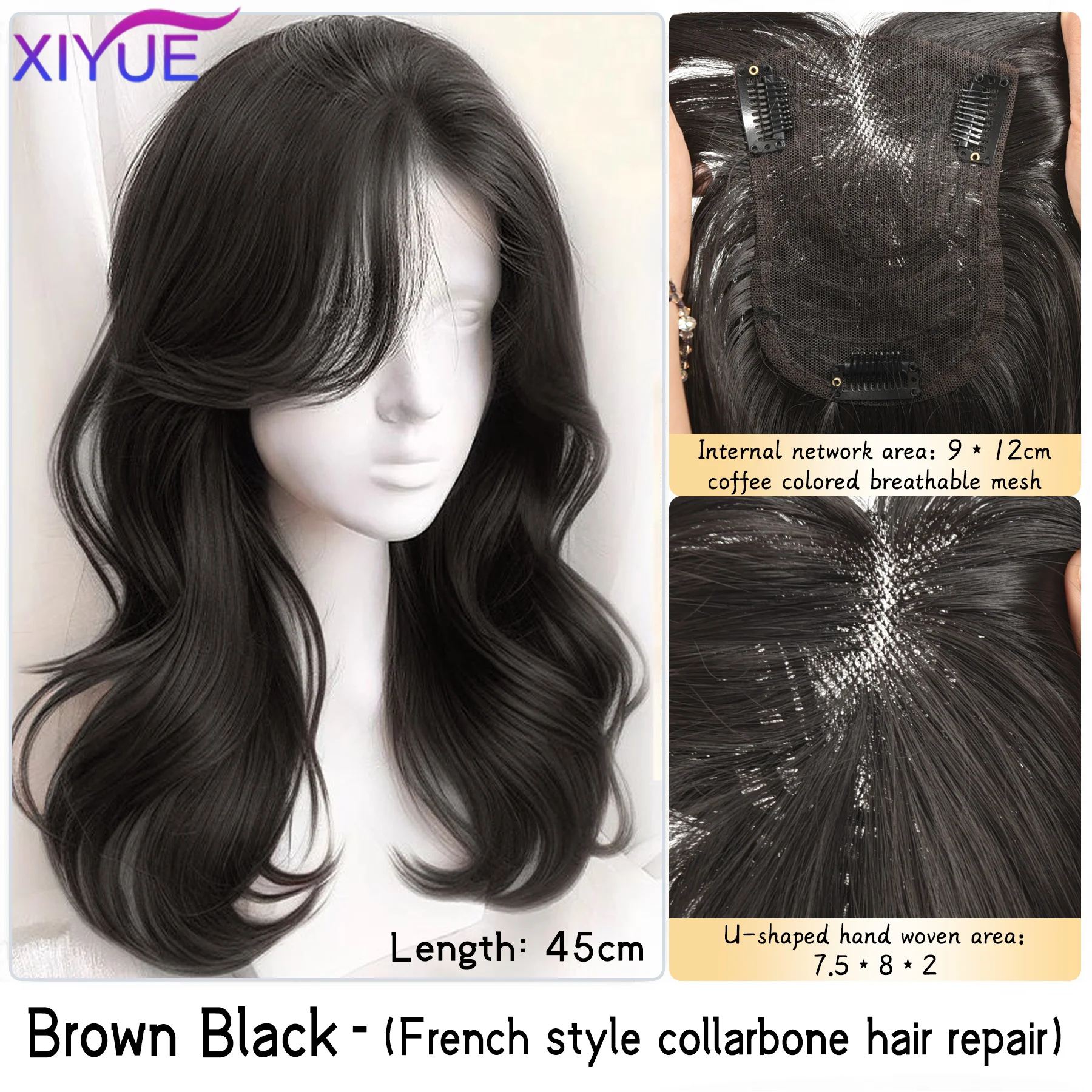 XIYUE Synthetic Long Straight Layered Hair Wig Clip in Hair Extensions Natural Fluffy Head Top Fake Hair Piece with Bang Clip