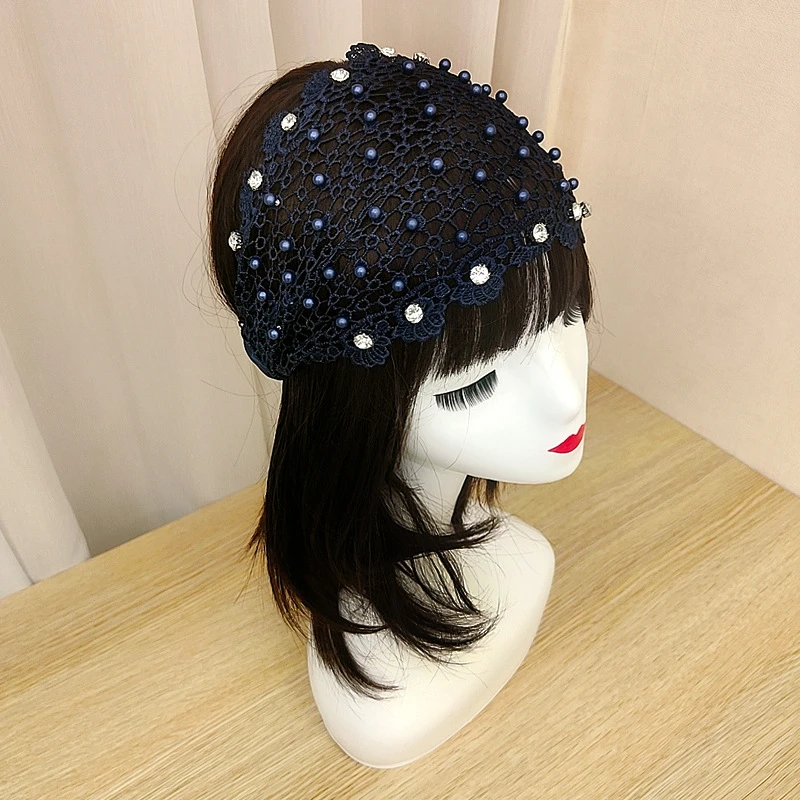 Blume Hohle Spitze Stretch Haar Abdeckungen Perle Stirnband Headwrap Breite Haar Schal Haar Zubehör Für Frauen Mädchen – Detail 3