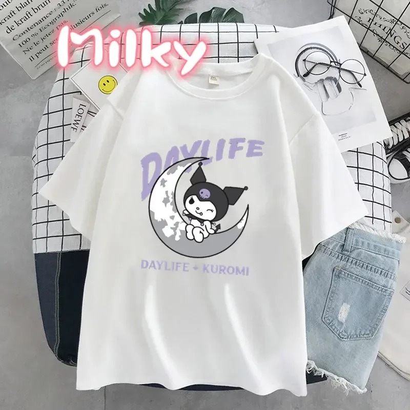 Punk Gothic Kuromi Print Short Sleeve Melody T-shirt Women Tops Summer Streetwear O-neck Harajuku Cartoon Tshirt Girls Crush Tee 5