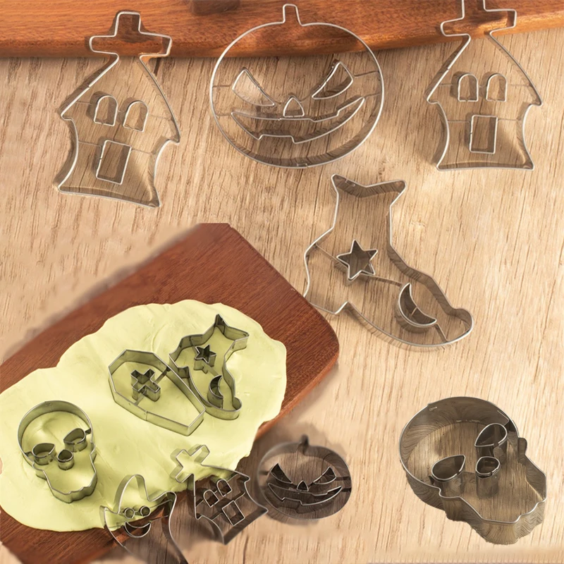 Description Picture 4 of itemHalloween Cookie Cutters Stainless Steel Baking Molds Skull Pumpkin Ghost Coffin Fondant Biscuit Stamp Cake Decorating Tools