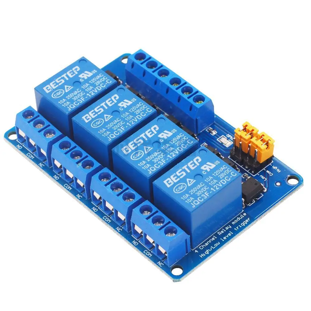 

New 30PCS/ lot 4 Road Relay Module High And Low Level Blue Board 5v 12v 24v