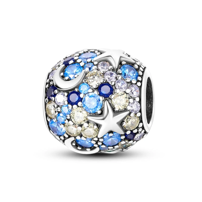

Shiny Colorful Gemstones Star&Moon Beads Charm Fit Pandora Bracelet DIY Wedding Party 925 Sterling Silver Jewelry