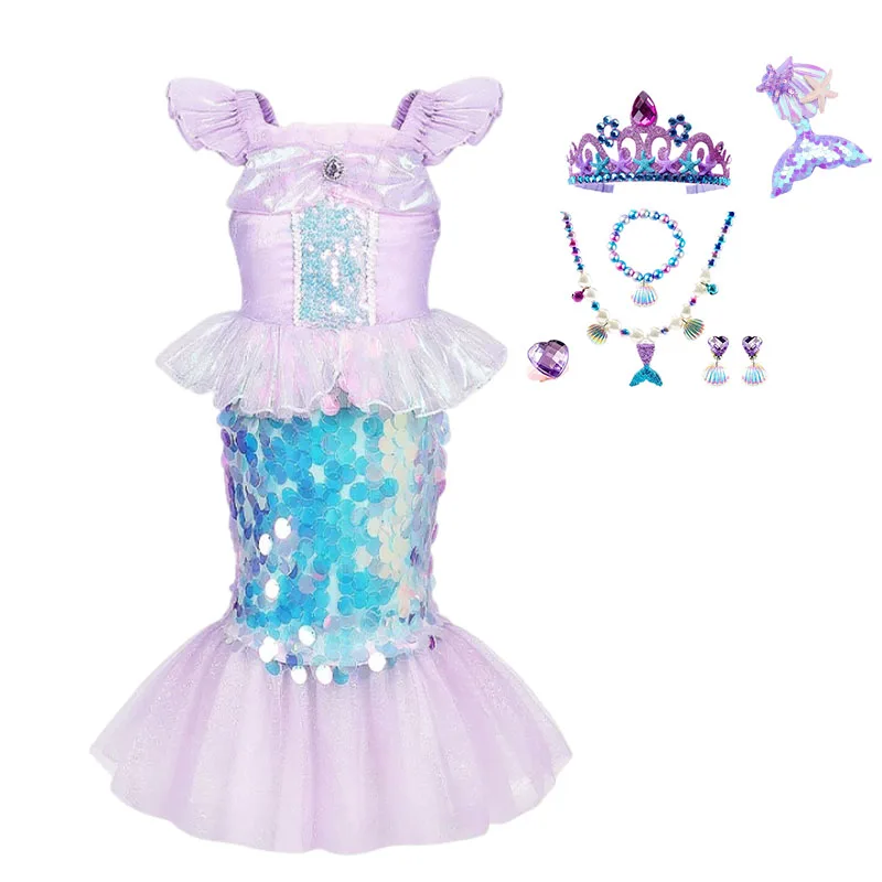 thumbnail image 1 of Vestido de princesa Ariel de La Sirenita de Disney para niñas, disfraz de lentejuelas, disfraz para niños, disfraz para Halloween, carnaval, fiesta de cumpleaños, ropa de 2 a 10 años, 1 of 5