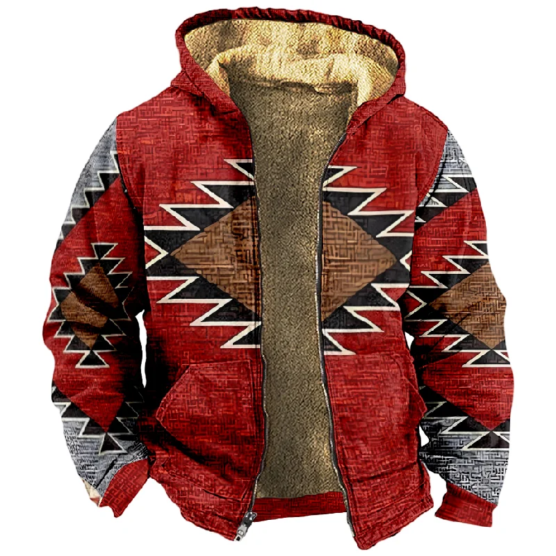 New Totem Italian Cotton Coat Hooded Sweater Casual Print Long Sleeve Zipper Sweater Thick Cotton Coat Autumn and Winter a37