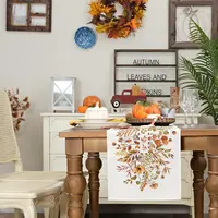 Fall Thanksgiving Linen Table Runner Dresser Scarf Autumn Wildflower Leaves Floral Table Runner Kitchen Party Dining Table Decor 3