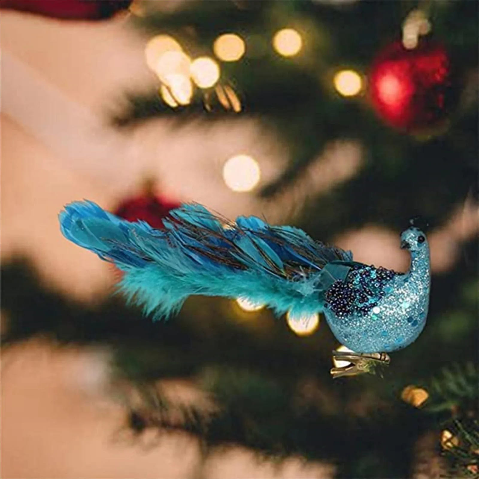 2pcs Christmas Tree Decorations Faux Peacock Ornaments Glitter Blue/White Peacock  Ornaments With Tail Feather Clip-On Decor Set - AliExpress