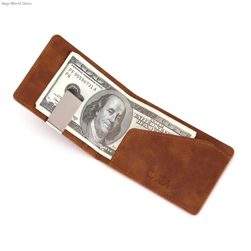 1pc Fashion Men PU Leather Bifold Money Clips Multi functional Thin Metal Clamp Wallet Card Holder