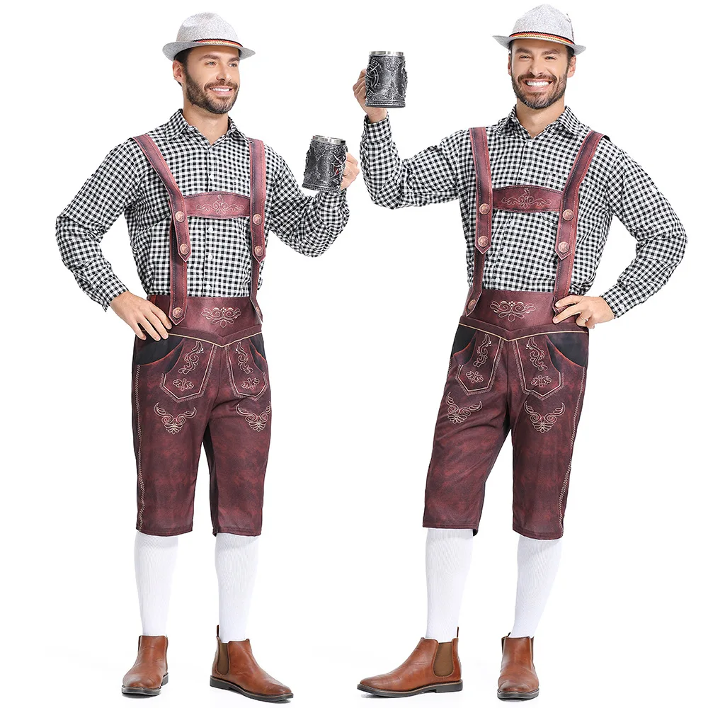 Male Bavarian Lederhosen Oktoberfest Costume German Beer Festivals Suspenders Men Cosplay Halloween Carnival