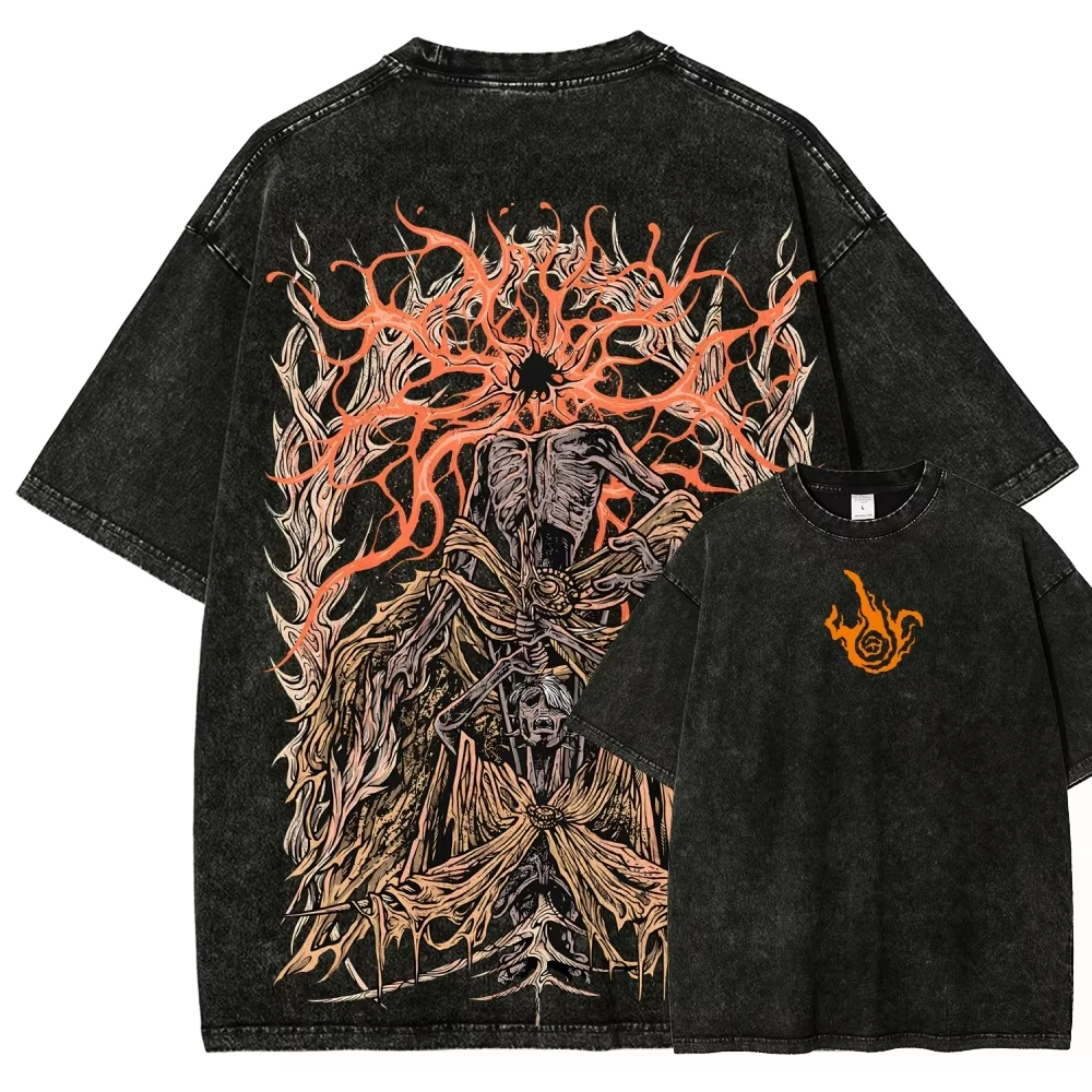 Vintage Sufferer Grafikdruck 100% Baumwolle Schweres Gewaschenes T-Shirt Unisex Goth Ästhetik Streetwear Kurzarm Freizeit-Oberteil