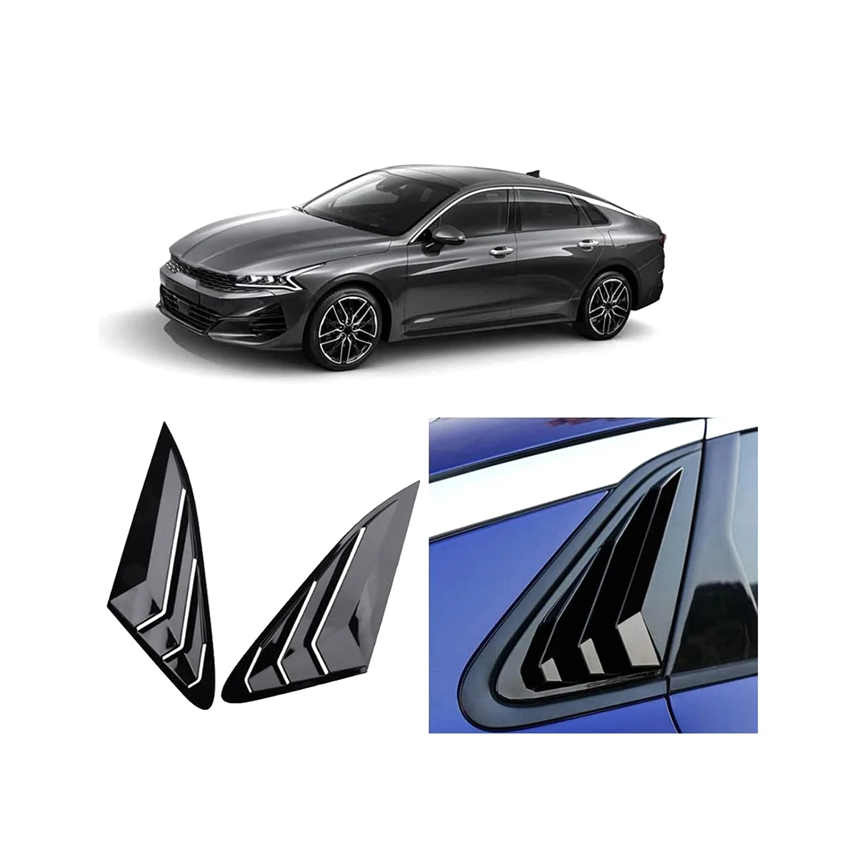 

2X Черная задняя боковая оконная решетка для KIA K5 2020 2021 2022