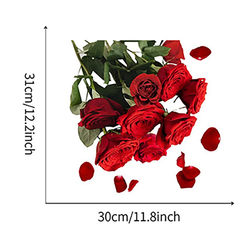 Roses Toilet Seat Stickers Red Flowers Toilet Lid Decals DIY Removable Watercolor Bouquet Toilets Stickers For Cistern Bathroom