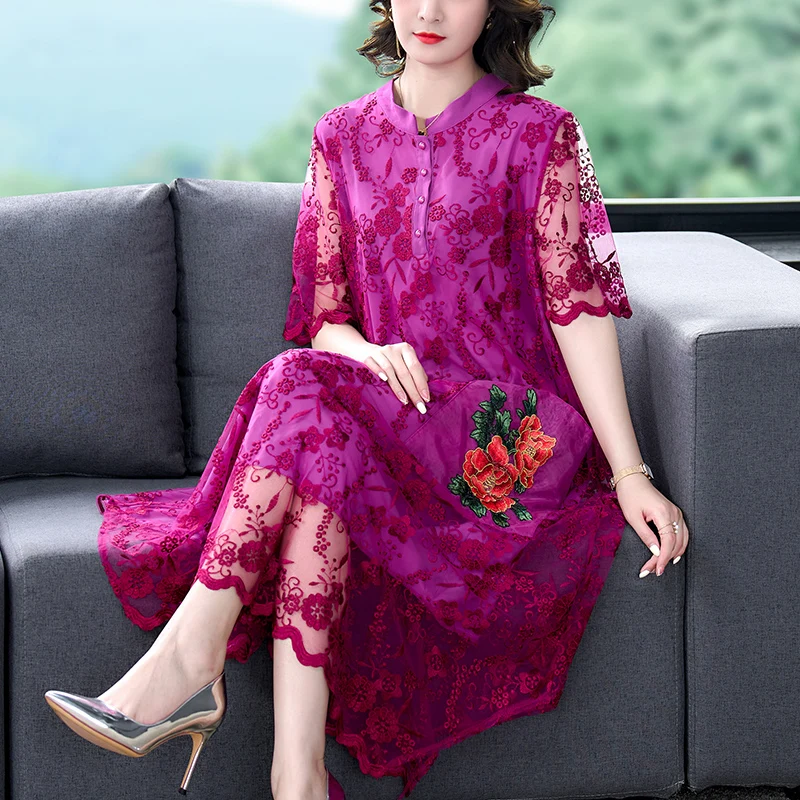 

Fashion casual embroidery dress 2023 summer style all elegant noble loose slim MIDI skirt
