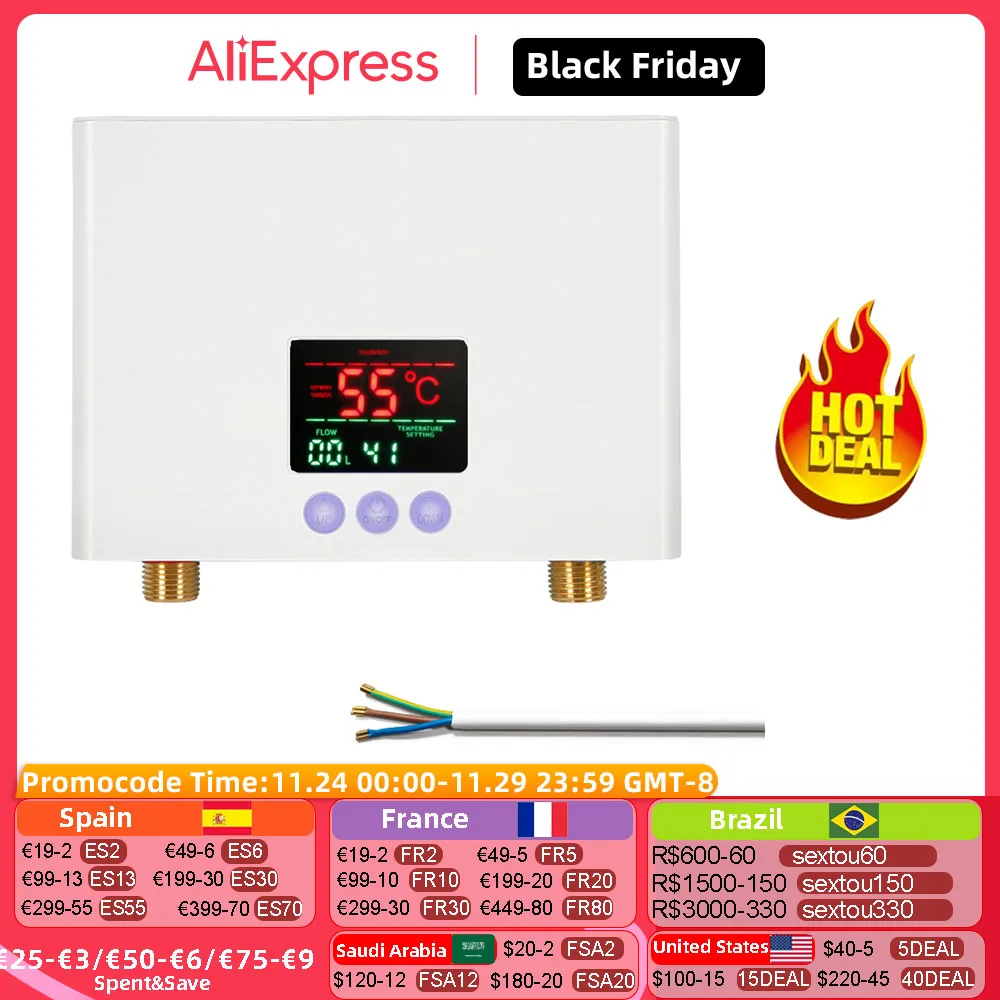 Instant Water Heater 3KW Mini Electric Tankless Water Heater Wall-Mounted  3-Level Temperature Adjustment Remote Control Heater - AliExpress