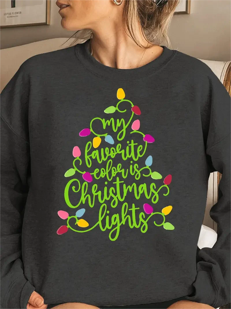 Christmas Letter Print Pullover Sweatshirt Cute Long Sleeve Crew Neck Sweatshirt Women's Clothing