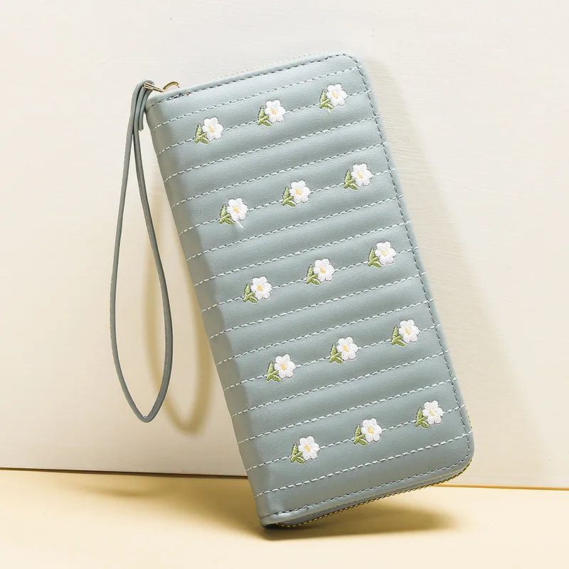 

Women's Long Wallet Fresh and Sweet Zipper Embroidery Wallet Multifunctional Handbag Printed Fashion Portable Phone Bag