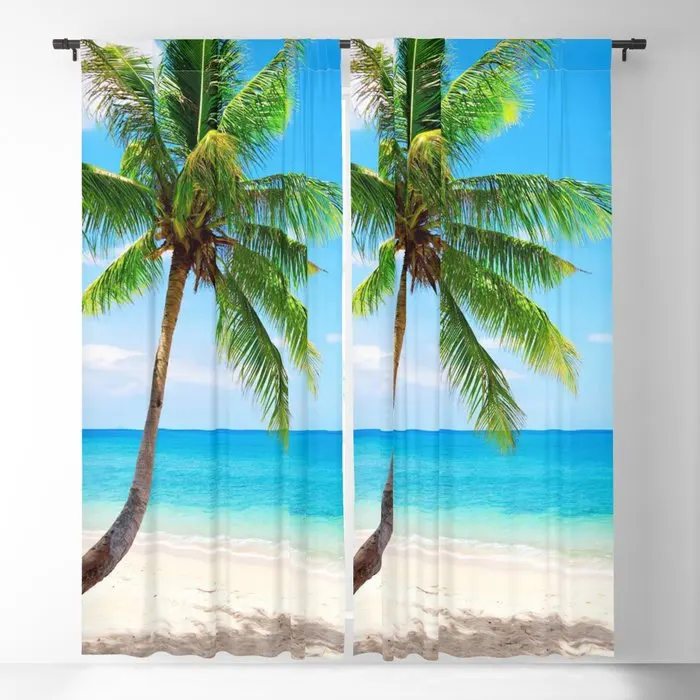 

Palm Tree By The Beach Blackout Curtains 3D Print Window Curtains For Bedroom Living Room Decor Window Treatments