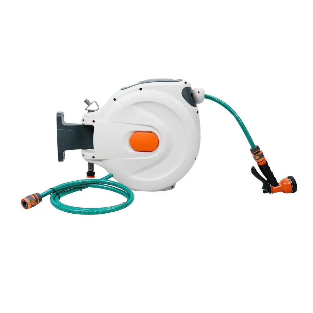 Retractable Wall Mounted Hose Reel, Automatic Hose Reel with Hidden Handle And Slow Return System, Auto-Rewind Any Length Lock 1