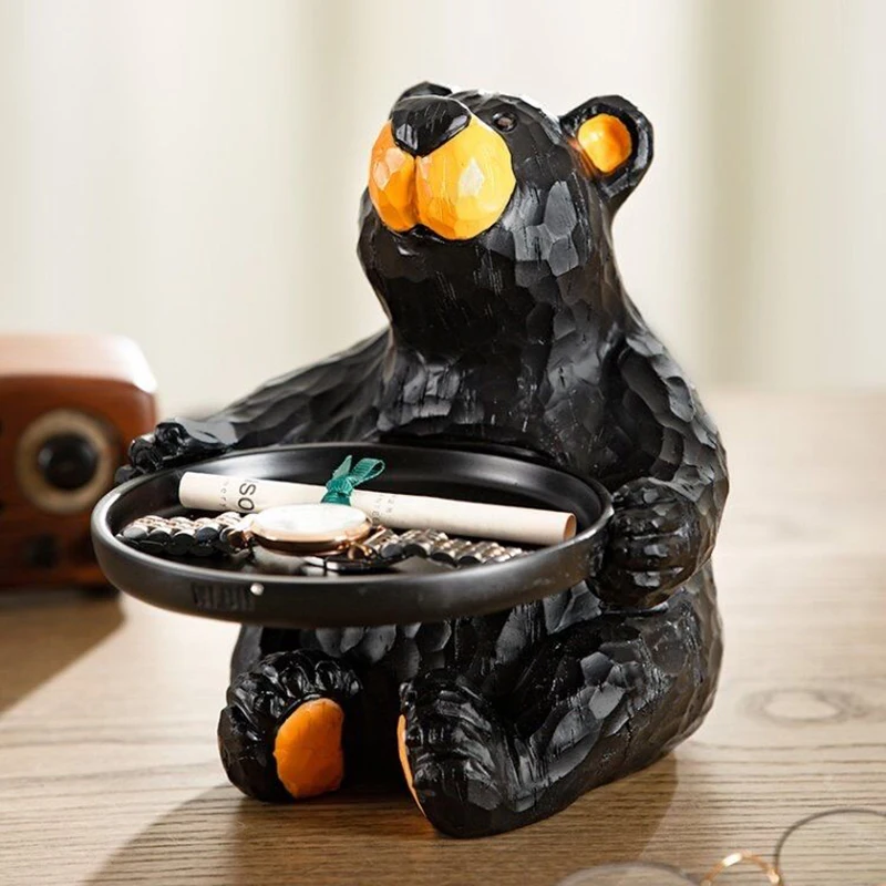 

Nordic Resin Bear Figurines Tray Creative Home Living Room Bedroom Key Storage Decor Ornament Candy Container Animal Sculpture