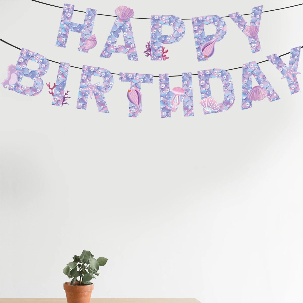 Happy Birthday Mermaid Party Banner Under The Sea Themed Party Hanging Decorations Kid Baby Shower Girls Birthday Gifts Supplies