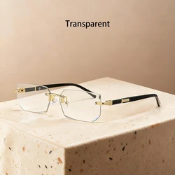 Gradient Lens Luxury Rimless Fashion Sunglasses with Metal Frame (Transparent)