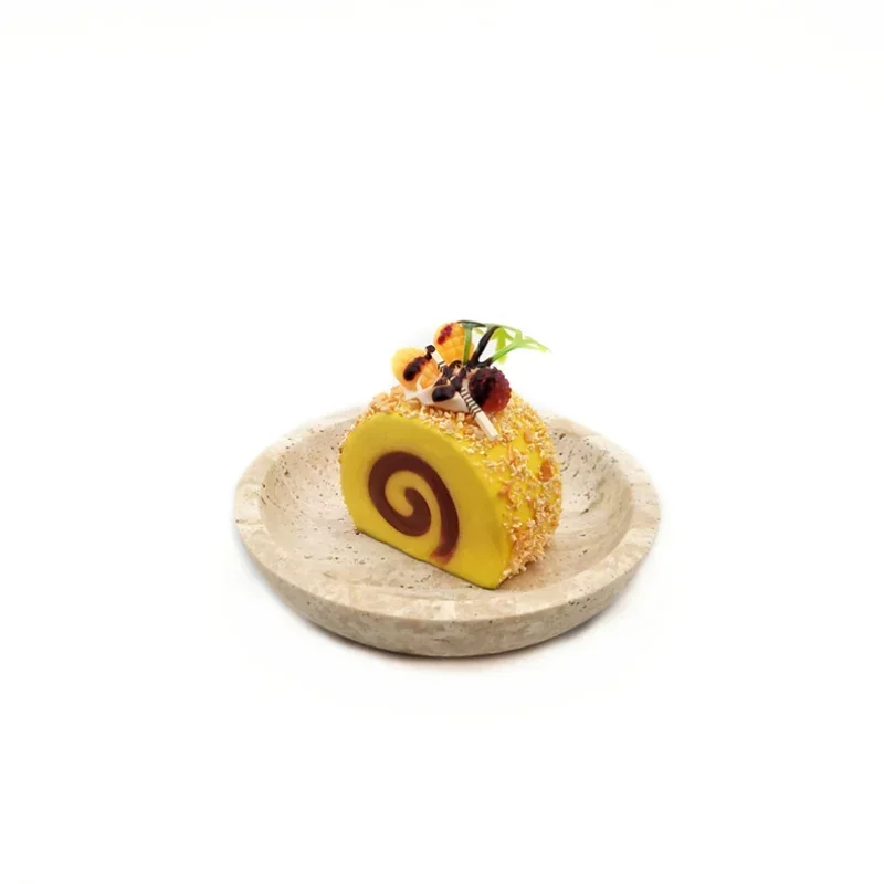 1pcs D12x2.5cm Natural Cave Stone Trinkets Jewelry Plate Marble Tray Aromatherapy Dessert Soap Travertine Vintage 3