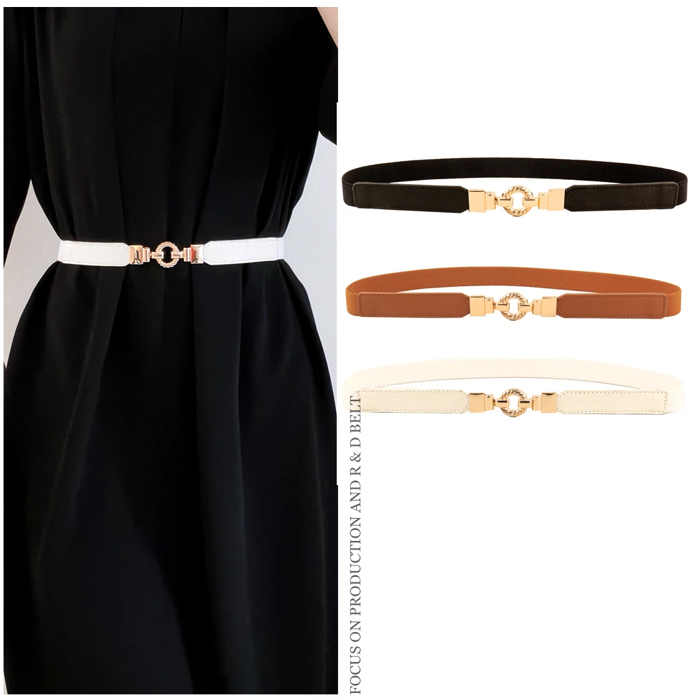 1Pc Fashion Women PU Black White Waist Band Thin Elastic Waist Belt Dress Apparel Accessories yanyu