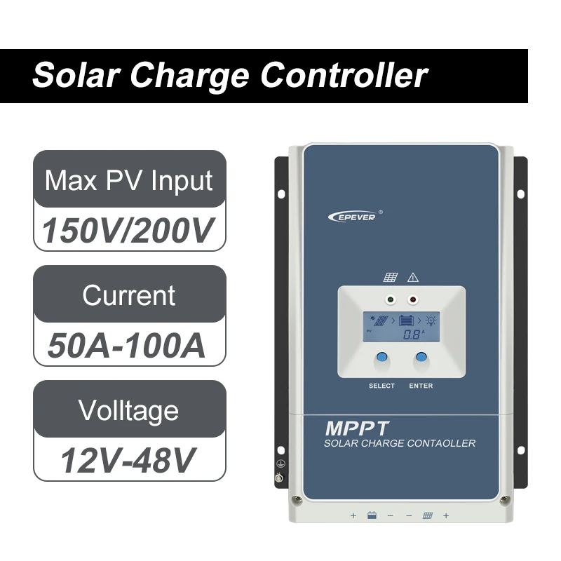 EPEVER 50A MPPT Solar Charge Controller 12V/24V/36V/48V DC Automatically Identifying System Voltage Max.PV 150V Solar Panel Regulator Tracer 5415AN 