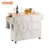 VEVOR 2-Door 1/2 3-Drawer White Mobile Kitchen Island Rubber Wood Desktop Rolling Kitchen Cart with Wheels for Home Bar Storage 1