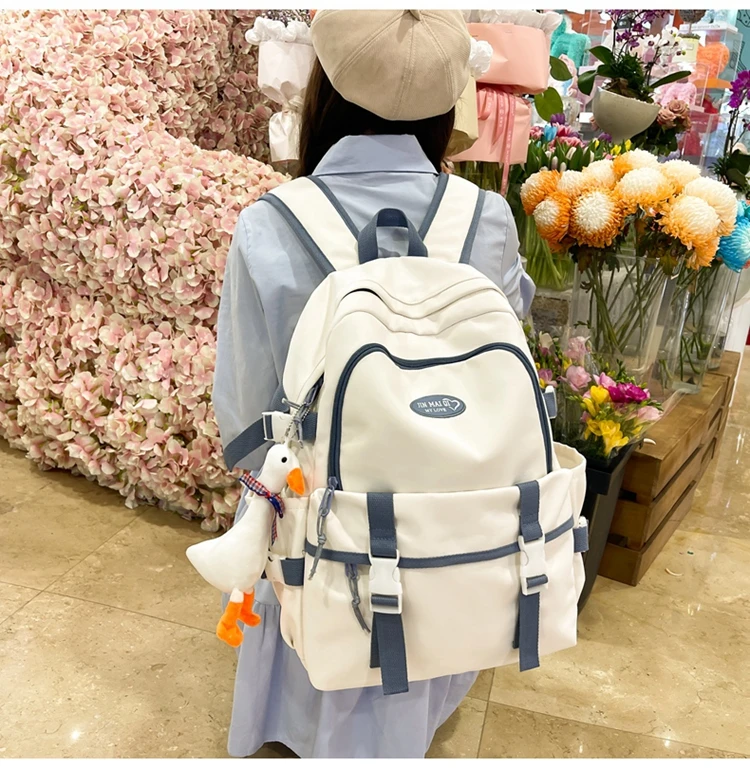 New High School Harajuku Double Buckle Women Backpack School Bags Teenage Girls Kawaii Backpack Waterproof Student Bag Mochila