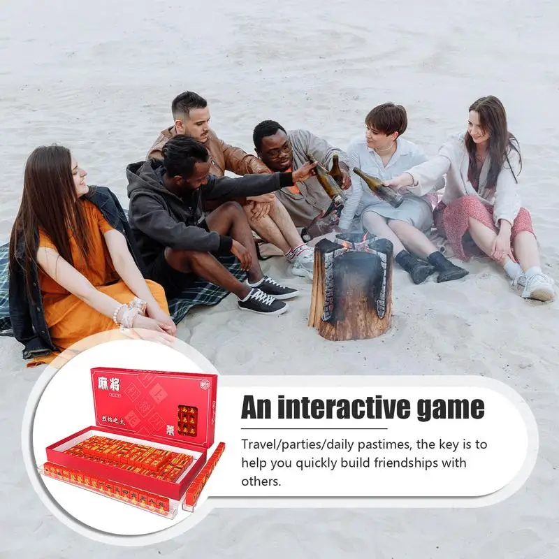 Small Mahjong Set Portable Mahjong Board Games For Adults Traditional Chinese Mahjong Tiles Outdoor Dormitory Travel Game 5