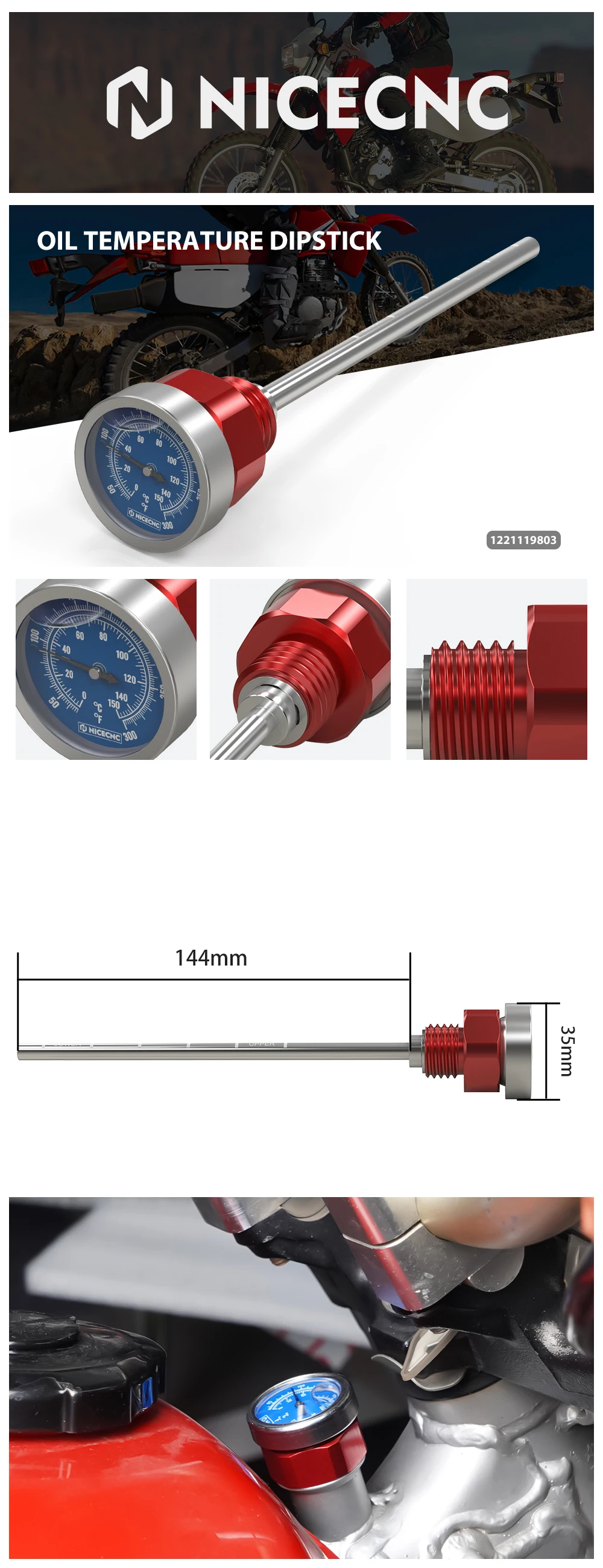 Für Honda 1993-2024 XR650L XR 650L 650L 2023 2022 2021 2020 CNC Motorrad Öl Temperatur Thermometer Ölmessstab Gauge Aluminium – Detail 1