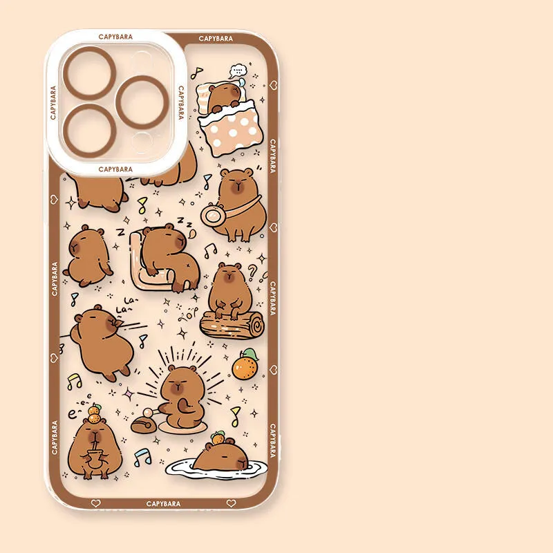Playful Capybara Cartoon Transparent Silicone Phone Case