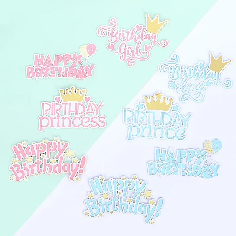 

5pcs Golden Star Happy Birthday Cake Topper Pink Blue Girl Baby Shower Balloon Princess Prince Crown Cake Decorating Supplies