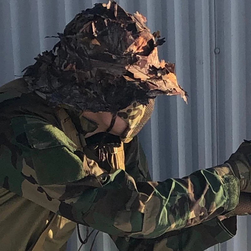 Camouflage 3D Leaves Cap Tree Leaf Camo Boonie Hat Quick Drying Fishing Sun Ghillie Cap for Shooting Outdoor