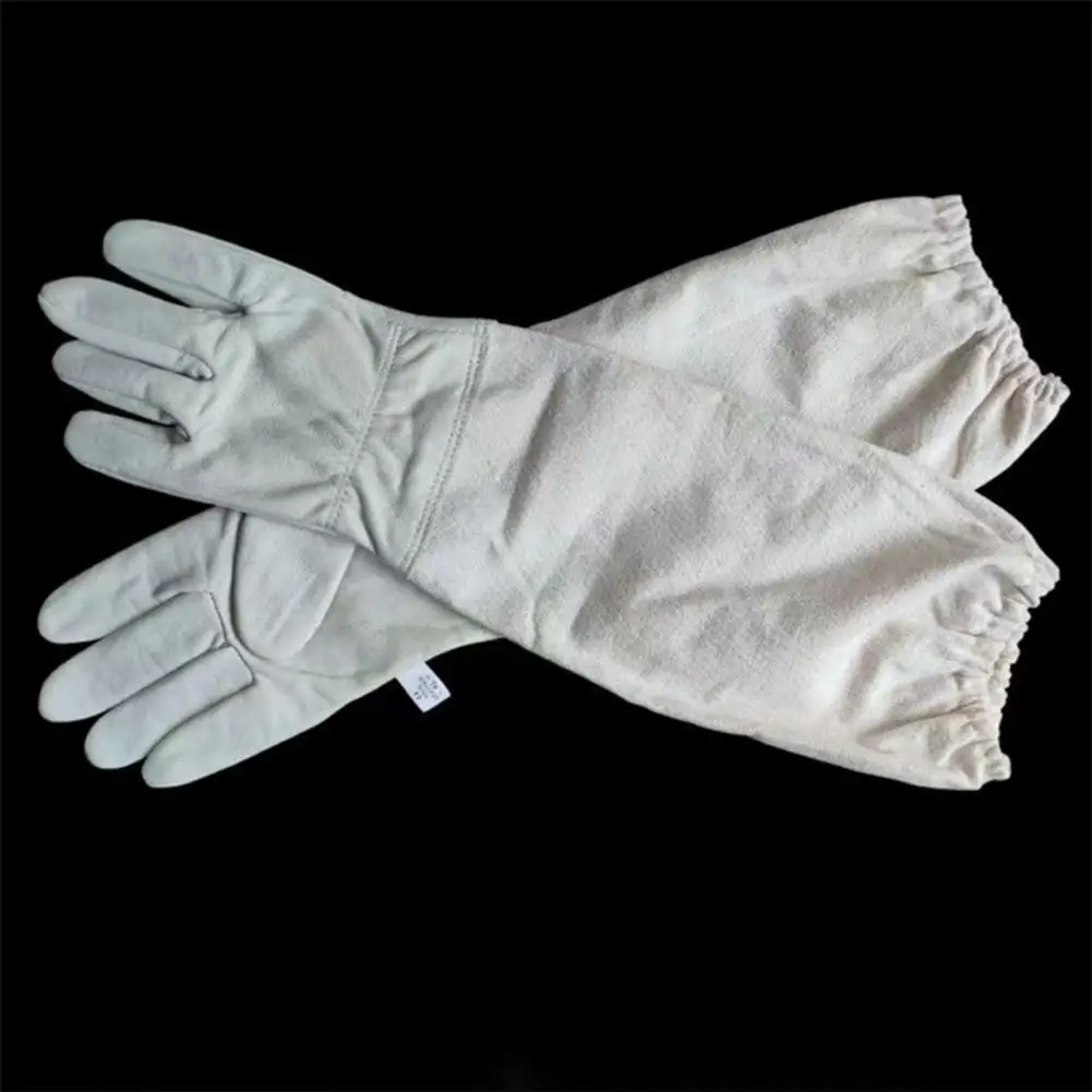 Honey Harvesting Gloves Bee Inspection Gloves Protective Beekeeping Breathable Canvas Goat Leather Sleeves for Anti-bee