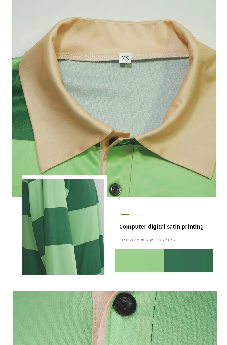 Minecraft Steve Cosplay Green Striped Polo Shirt for Men (Unofficial)