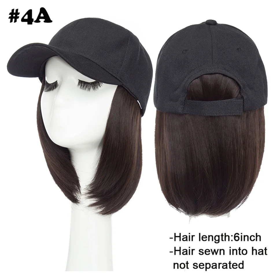 Women's Baseball Cap with 6'' Synthetic Hair Extensions - Adjustable Short Straight Hairpiece Wig Hat