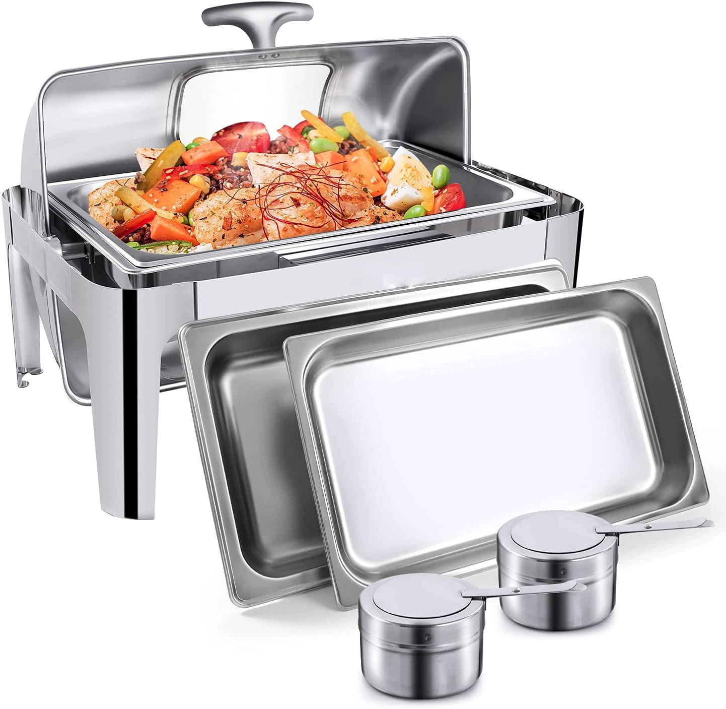 TOOL1SHOoo Roll Top Chafing Dish Buffet Set Professional Chaffing Server  Set Commercial Chafer for Catering Rolling Buffet Servers and Warmers Food  Warmer for Parties Warming Tray 