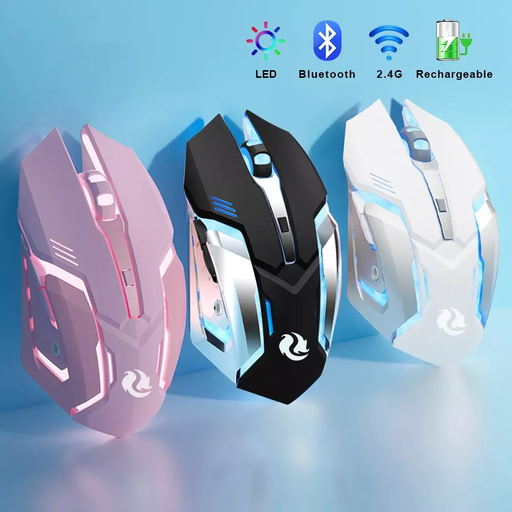 

Rechargeable 2.4GWireless Bluetooth Mouse Mute Ergonomic Mouse for Computer Laptop LED Backlit Mice for IOS