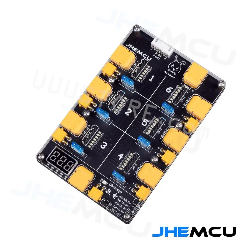 JHEMCU Ruibet 2-6S 6 Port LIPO Battery Charger Parallel Board XT30 XT60 Voltage Display LIPO Discharger Module for RC FPV Drone 3