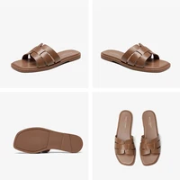 BEAUTODAY Casual Slippers Women Calfskin Leather Square Toe Solid Color Shallow Retro Ladies Flat Shoes Handmade 36346 - Image 6