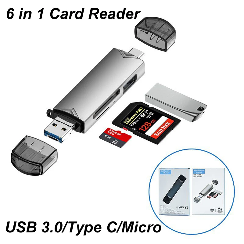 

Устройство для чтения карт памяти USB 3,0/Type C /Micro USB, OTG, 6 в 1