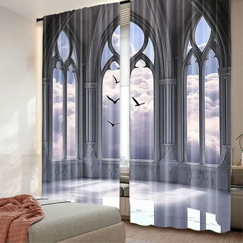 2 pezzi tende gotiche medievale pietra balcone design grafico storia mistica di mezza età per camera da letto soggiorno e sala da pranzo A 1